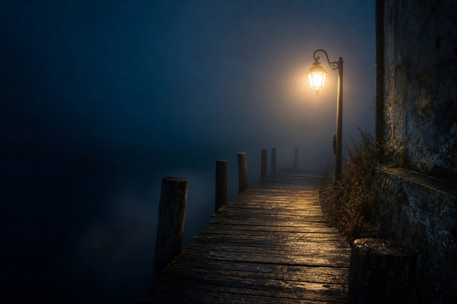Preview for Foggy Lantern Pier Night Background