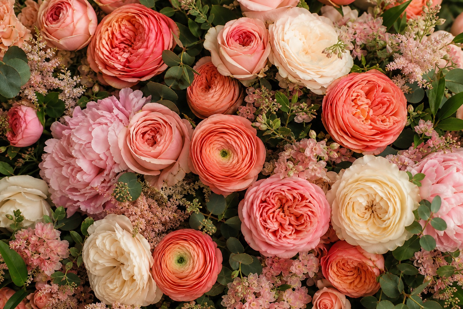 Preview for Pink Coral Ranunculus And Rose Background