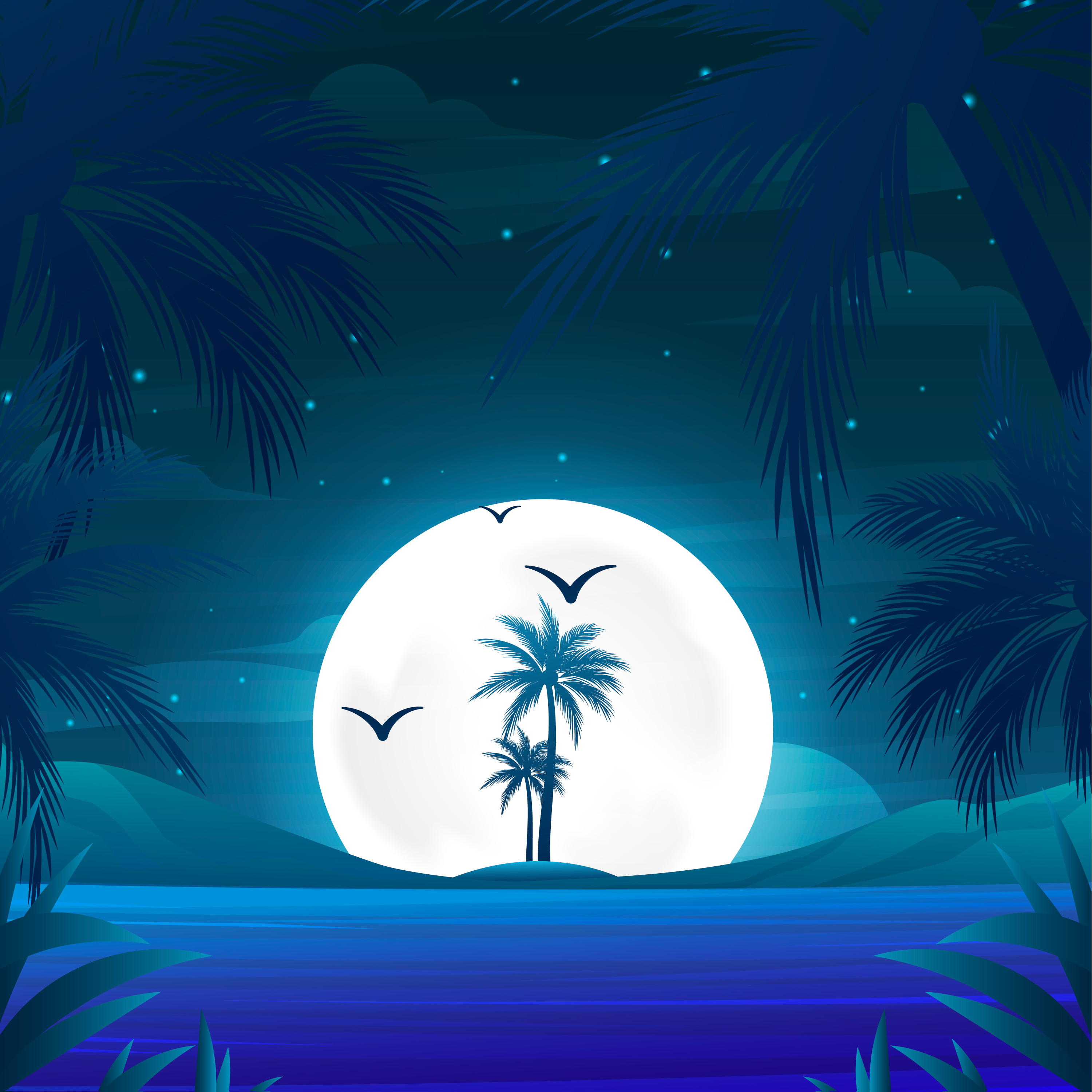 Preview for Tropical-night-landscape-illustration-summer-background-b2bb2