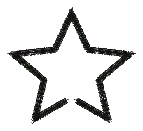 Black outlined five-point star with a rough dry brush texture