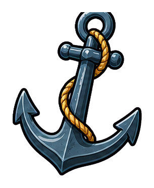 Blue anchor wrapped with a gold rope on a dark background.