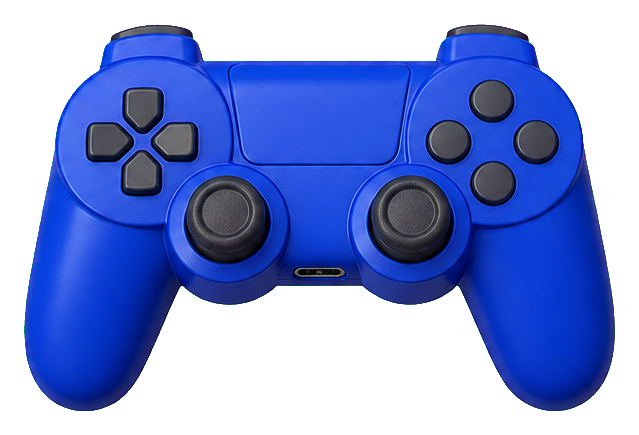 Blue game controller sticker with black buttons and analog sticks.