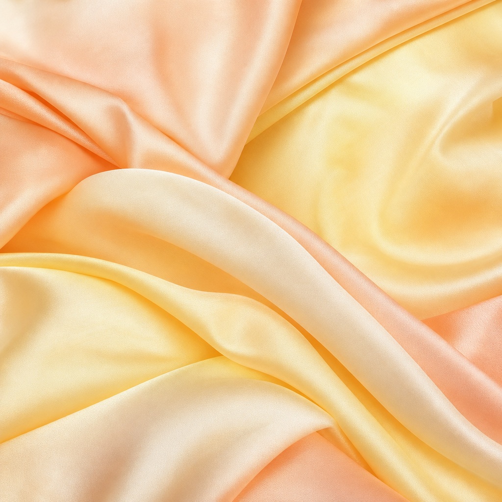 Butter peach silk fabric with soft folded crossover drapes and smooth highlights