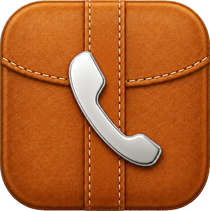 Caramel leather square icon with a silver phone handset toggle