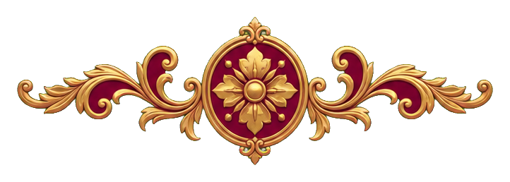 Gold ornamental scroll with a floral center and curling decorative ends