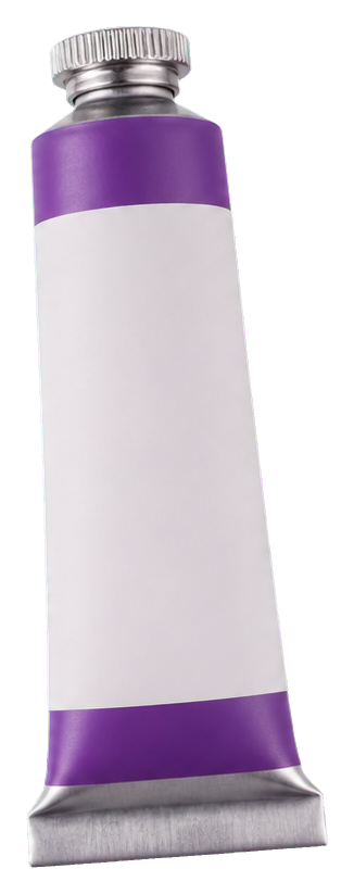 Realistic purple paint tube with a white label and silver cap