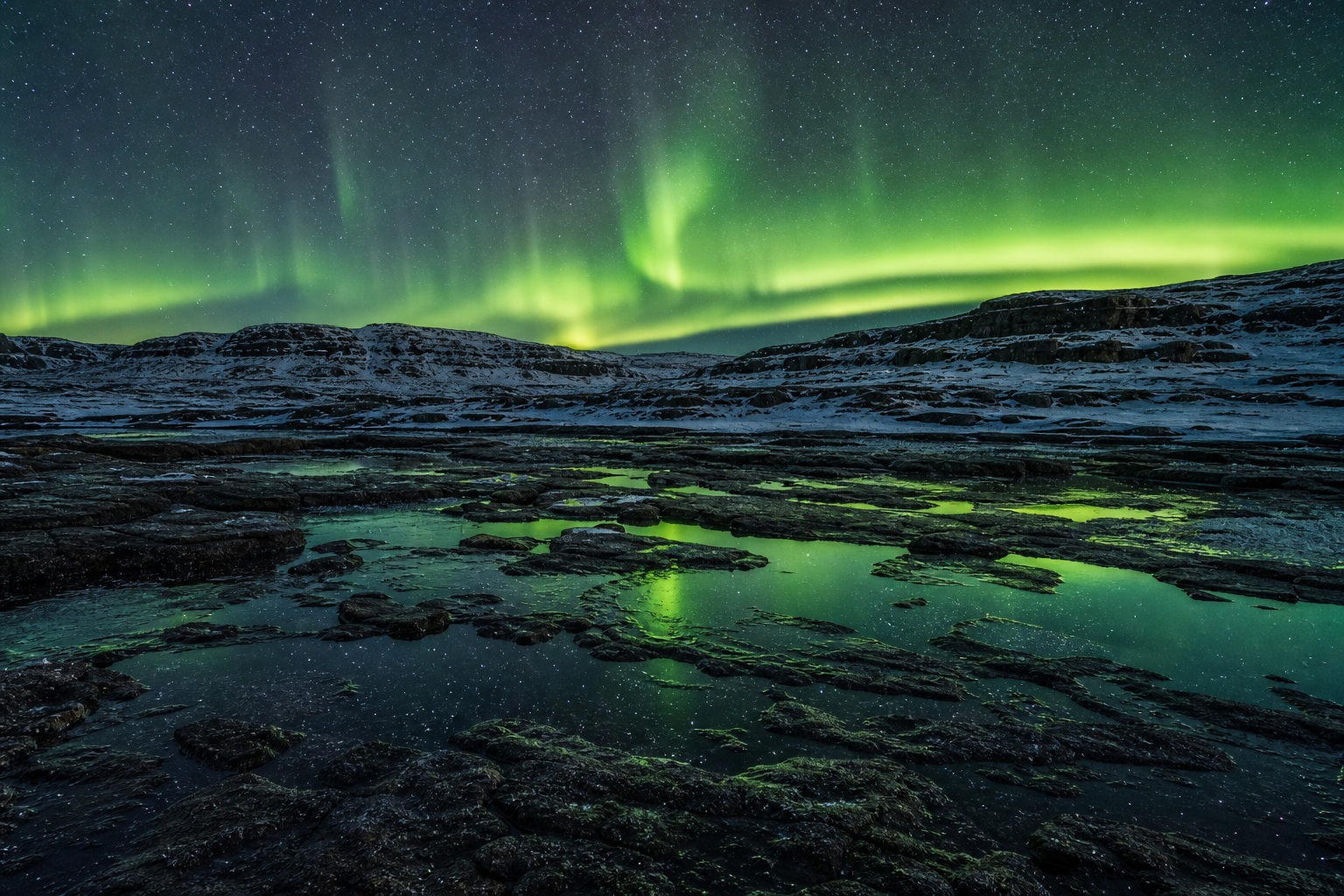 Preview for Aurora Night Basalt Tidal Pools Background
