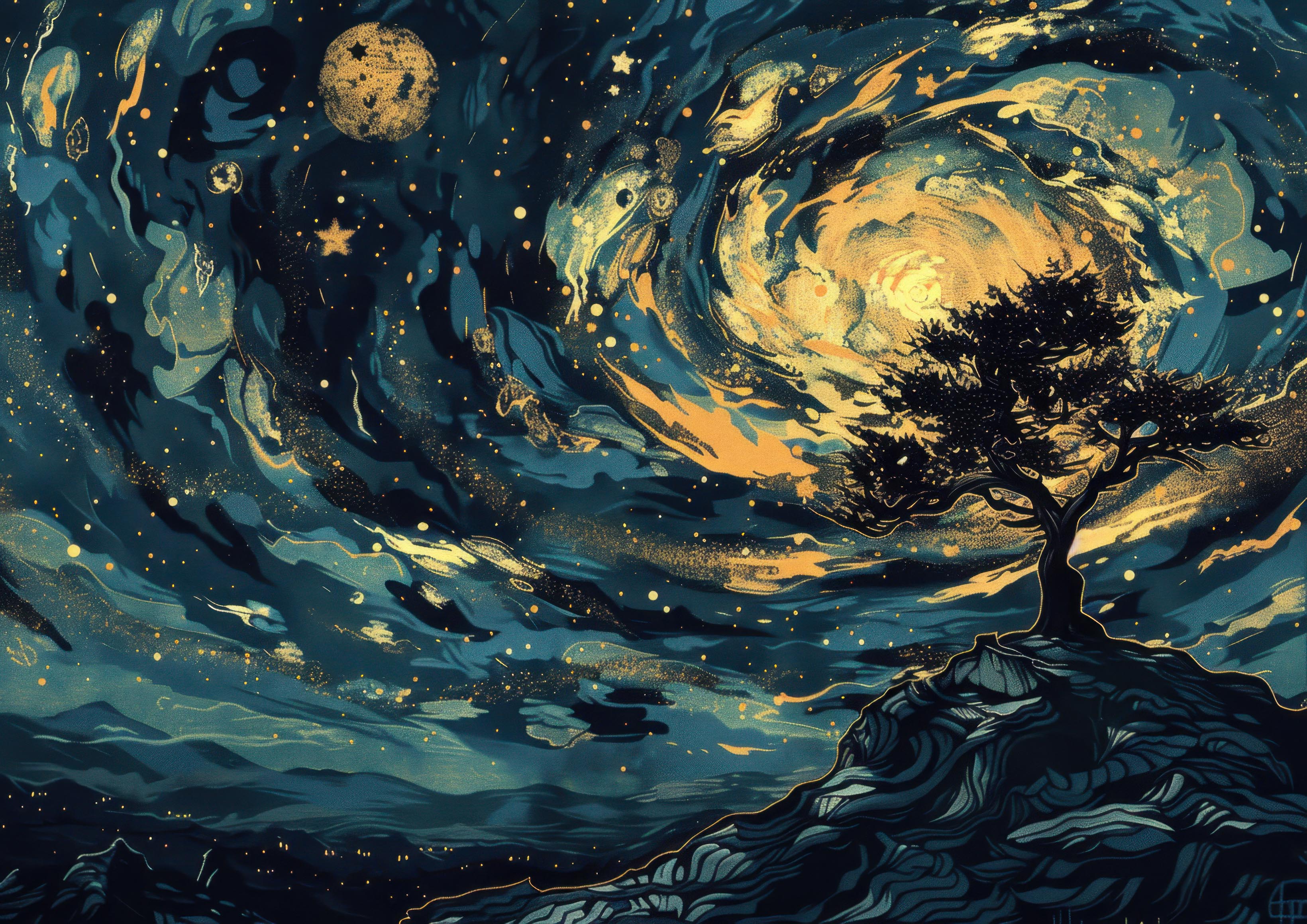 Preview for Surreal-starry-night-tree-astrophotography-photo-background-c041c