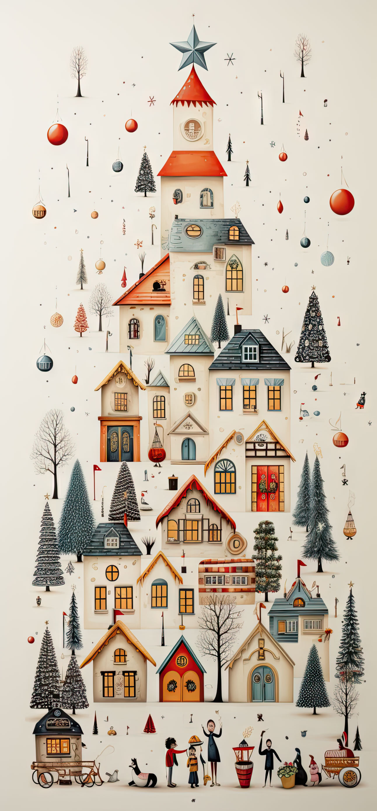 Preview for Whimsical-winter-village-illustration-christmas-phone-background-3e52d