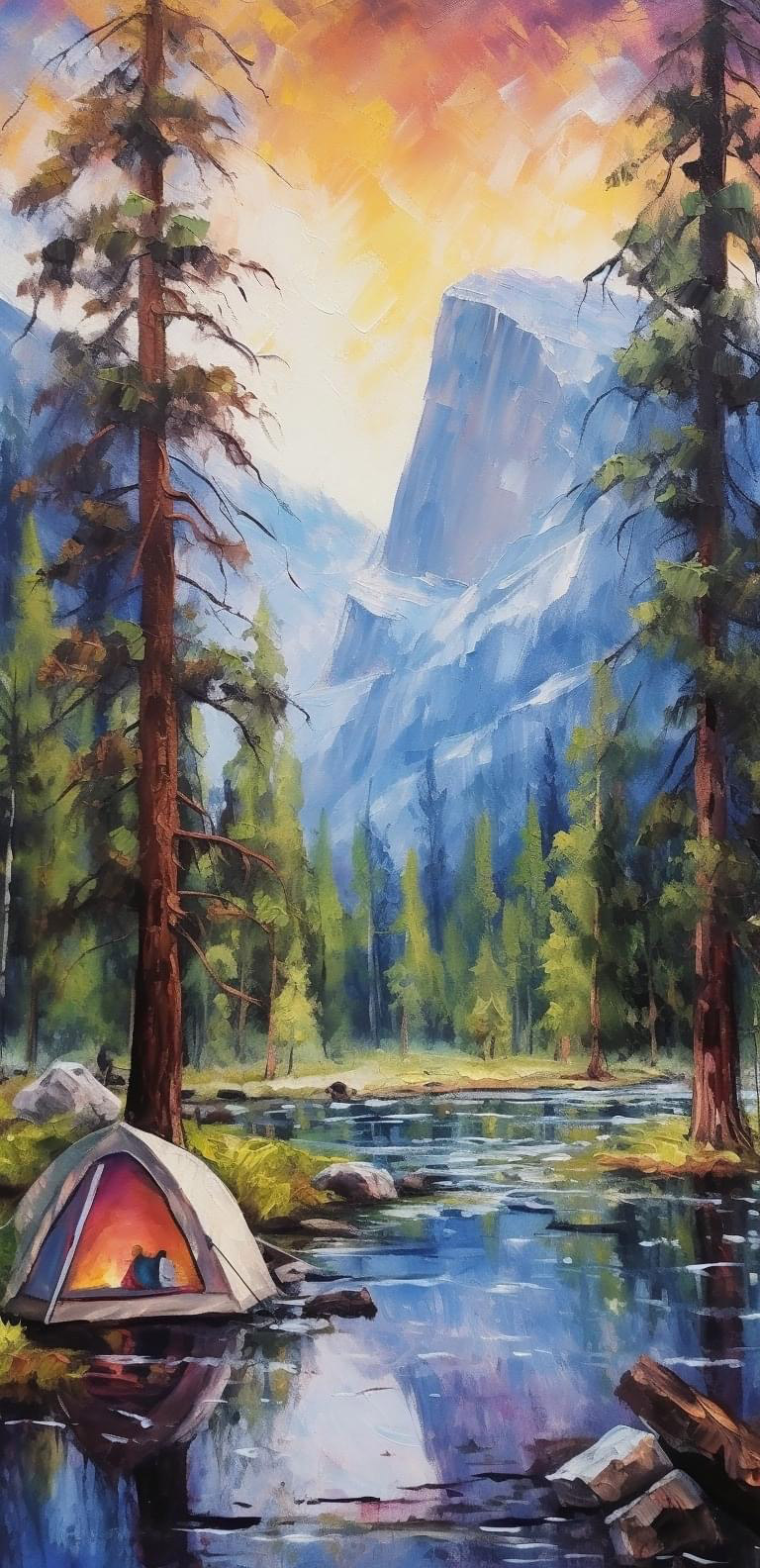 Preview for Serene-mountain-camping-riverside-ai-phone-background-372e9