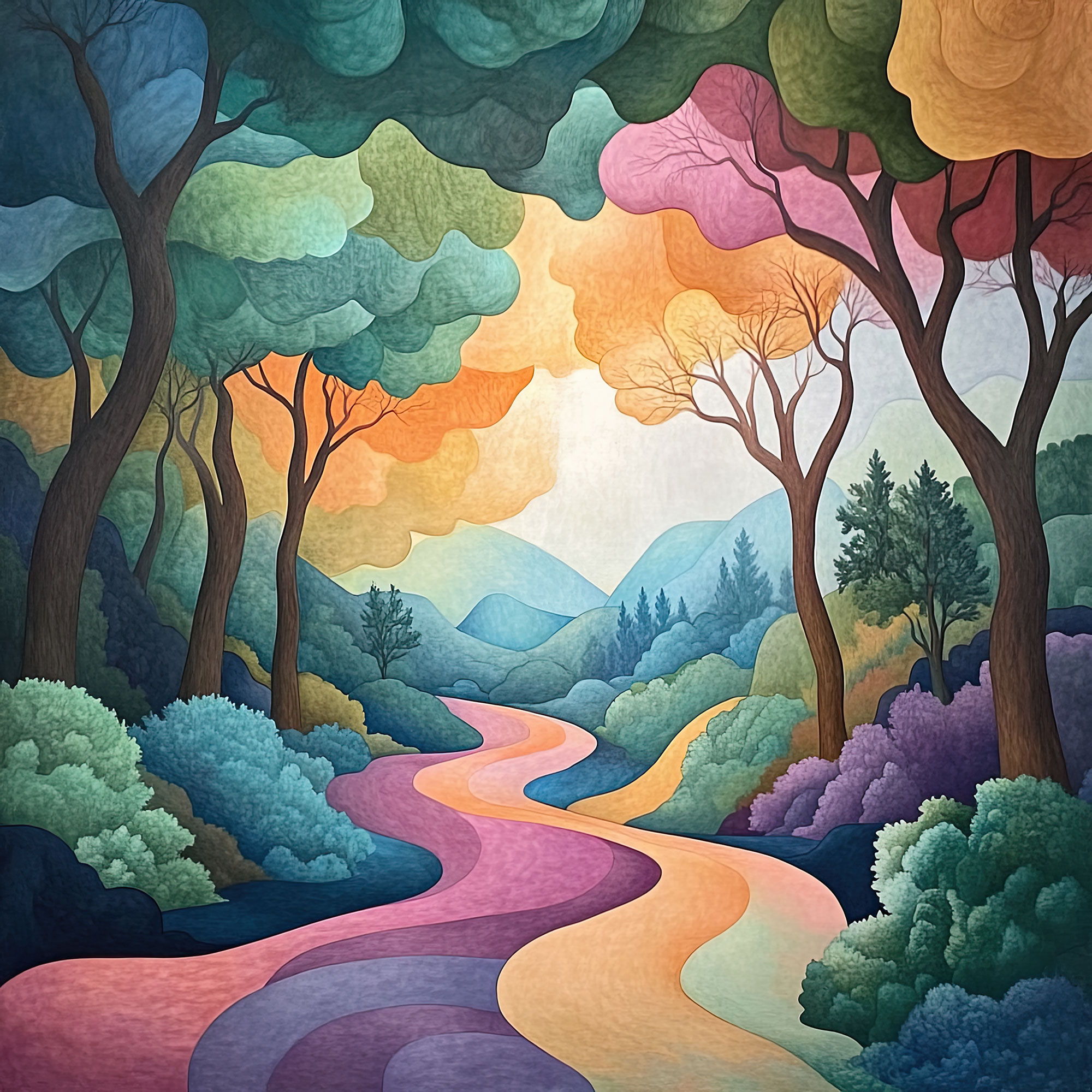 Preview for Stylized-colorful-forest-path-nature-backdrop-background-8672f