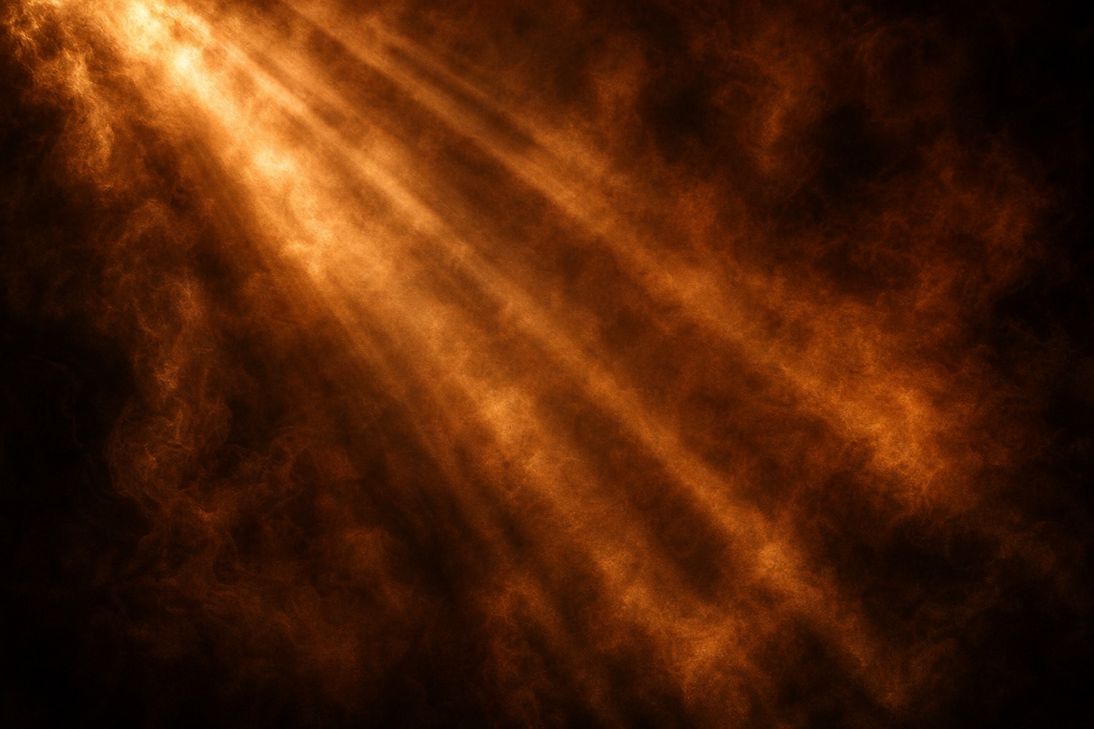Copper sunbeams and dusty volumetric rays over a dark smoky background