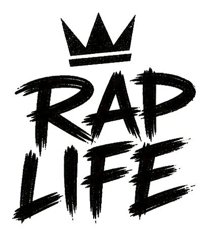 Black hand-drawn Rap Life lettering with a crown above the words