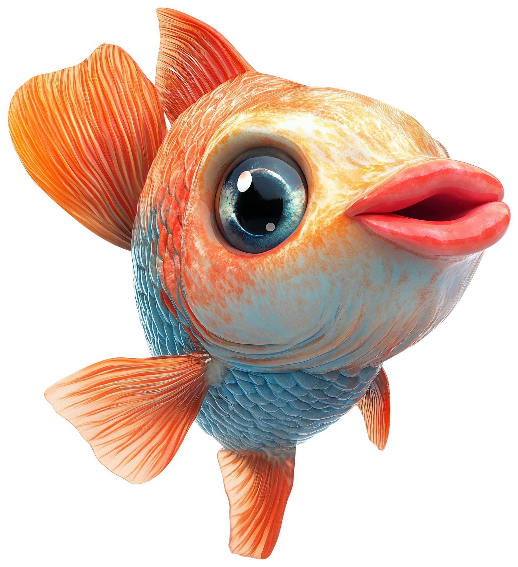 Cute 3D gold fish emoji sticker with orange fins and big eyes
