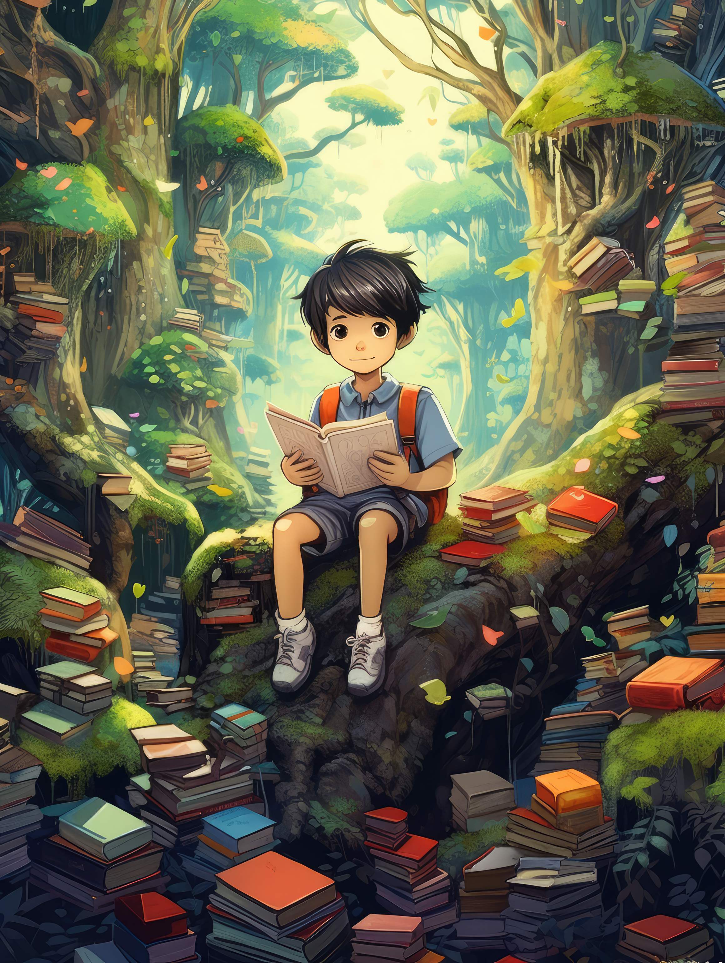 Preview for Boy-reading-in-book-forest-anime-background-90fe3