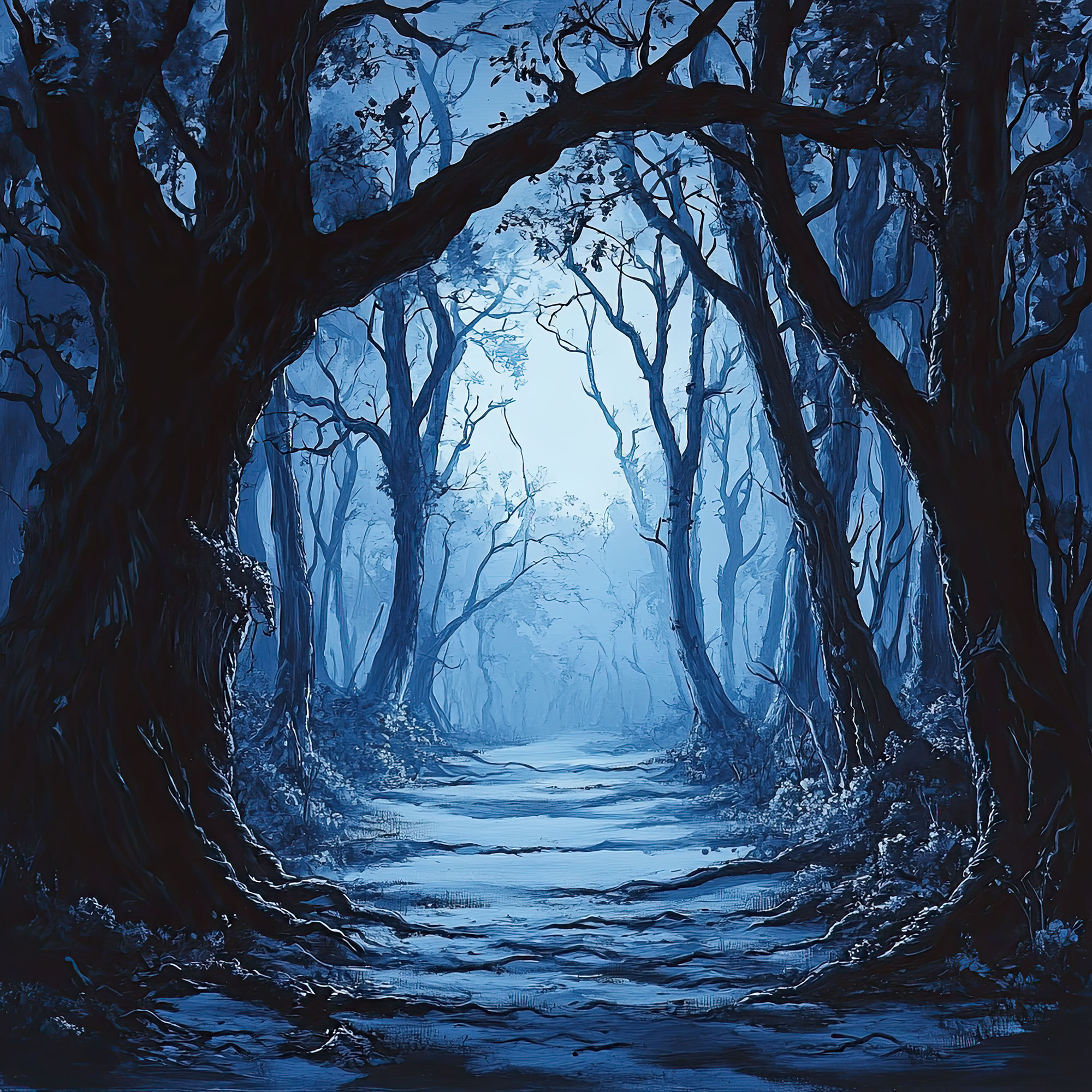 Preview for Blue-mystical-forest-landscape-spooky-backdrop-background-44e8b