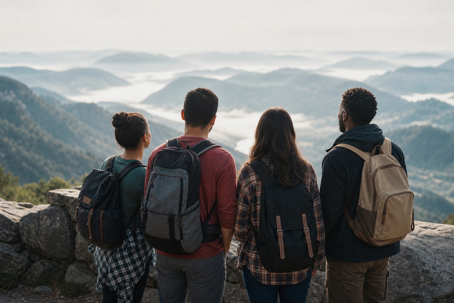 Preview for Mountain Hikers Overlooking Valley Background