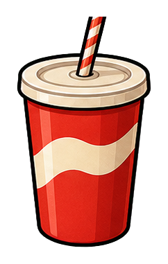 Red soda cup with a striped straw and blank lid sticker graphic