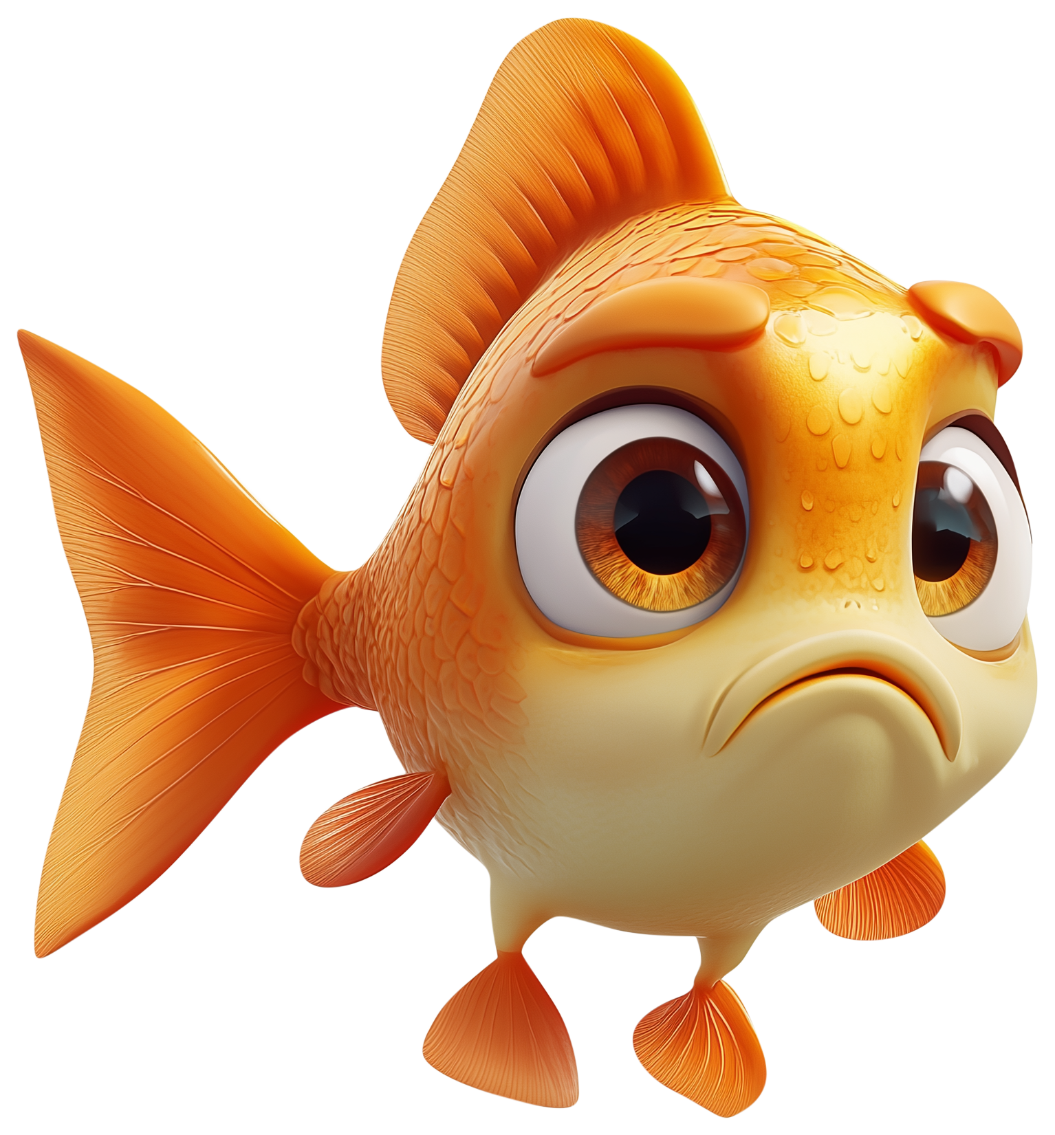 Cute orange goldfish emoji with large eyes and a frowning expression