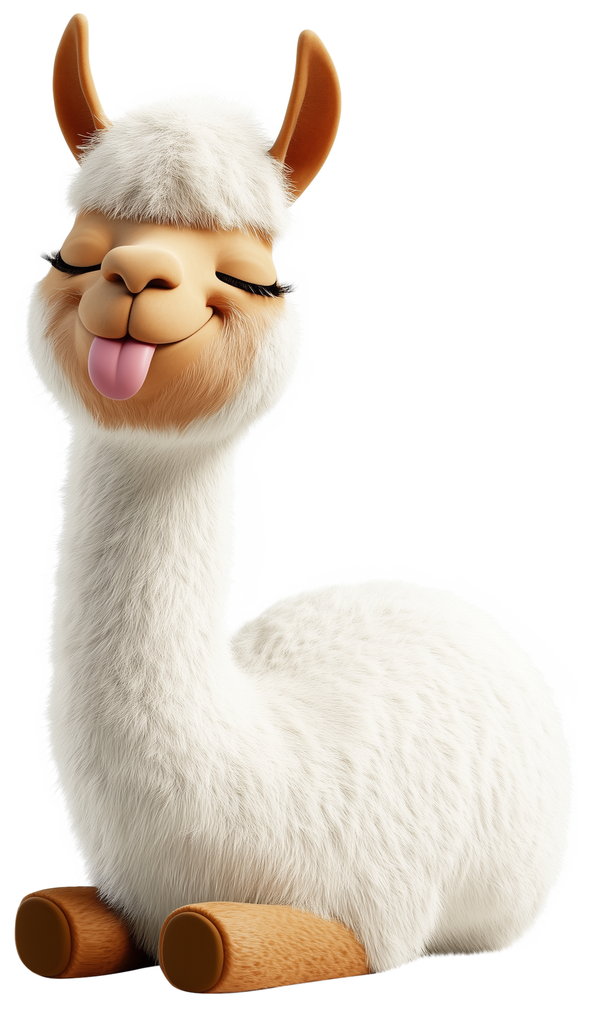 Cute white cartoon llama sticker with brown ears and a playful tongue out.
