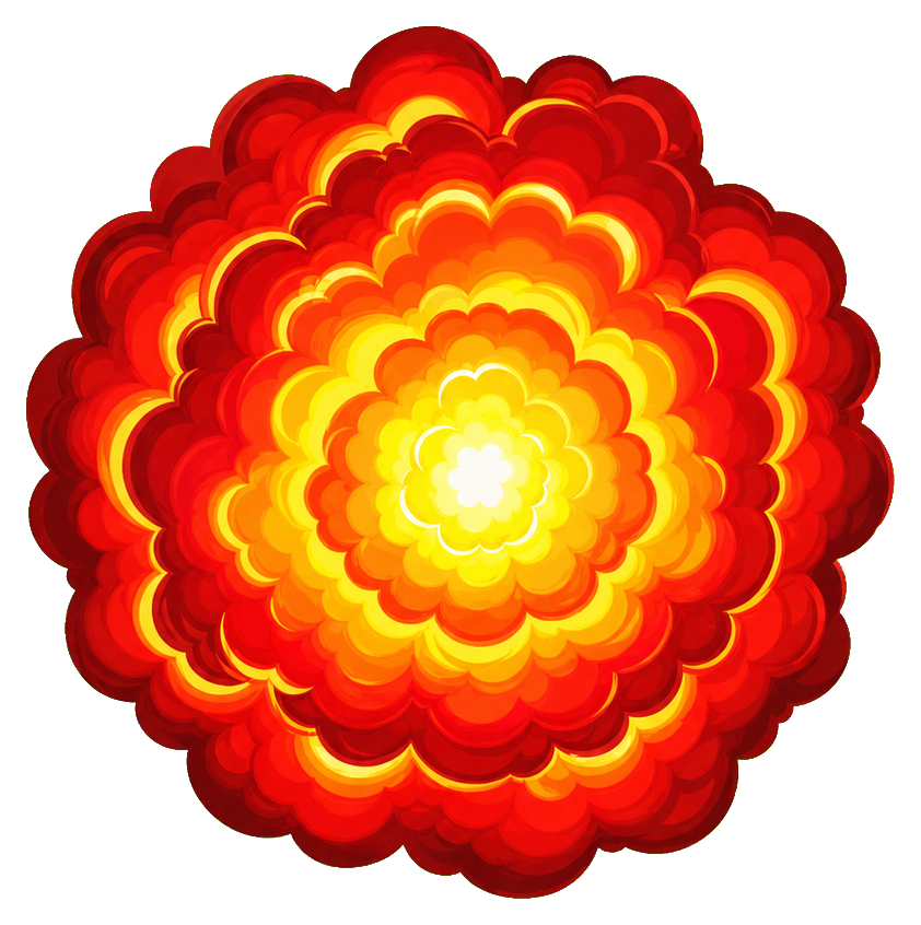 Red and gold concentric explosion burst with glowing center and layered cloud edges
