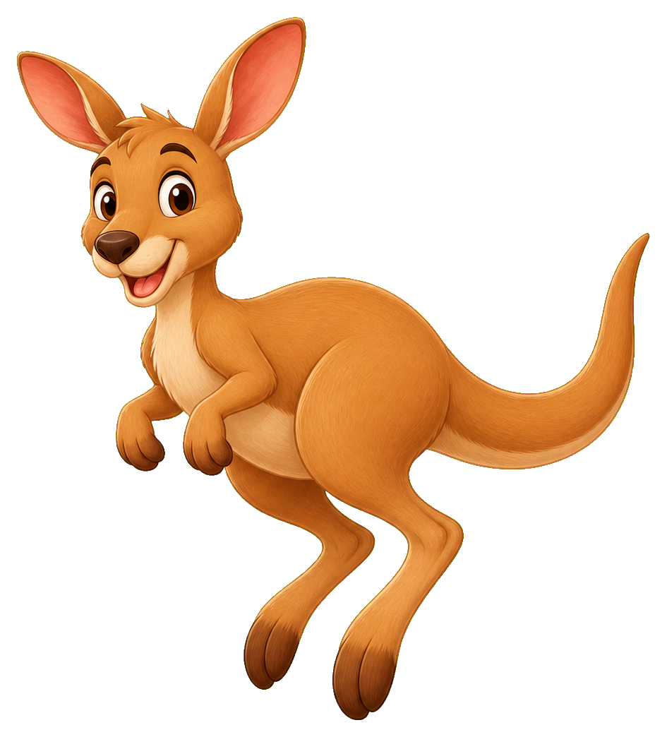 Cute hopping kangaroo sticker with ears up and tail curved