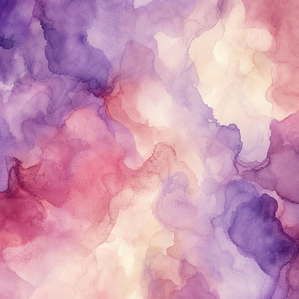 Soft lavender, rose, and cream watercolor wash with layered abstract pigment blooms