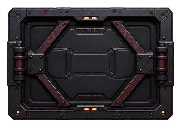 Dark sci fi steel door panel with red accents and small lights