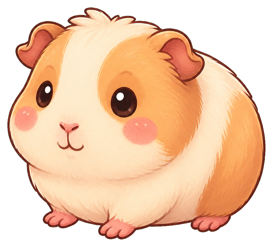 Cute pastel guinea pig sticker with a round body, pink cheeks, and small paws