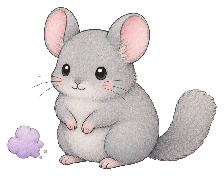 Cute gray chinchilla sitting beside a small puff of dust.