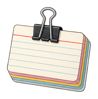 Stack of lined index cards clipped together with a black binder clip.