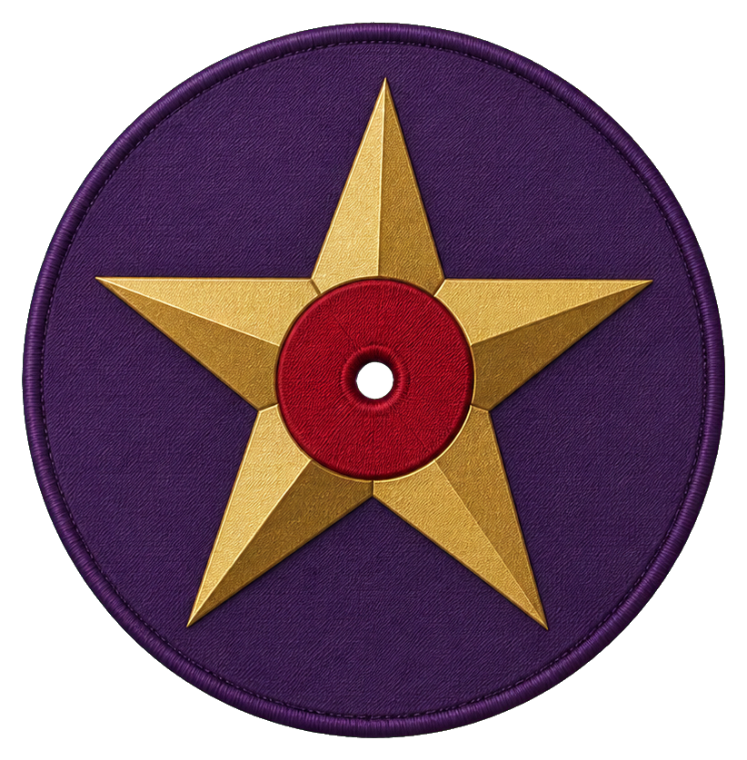 Purple DJ slipmat with a gold star and red center label