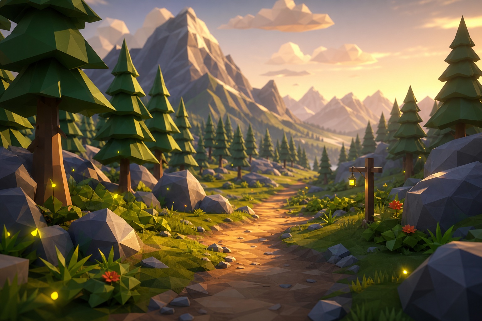 Preview for Low Poly Fantasy Forest Background