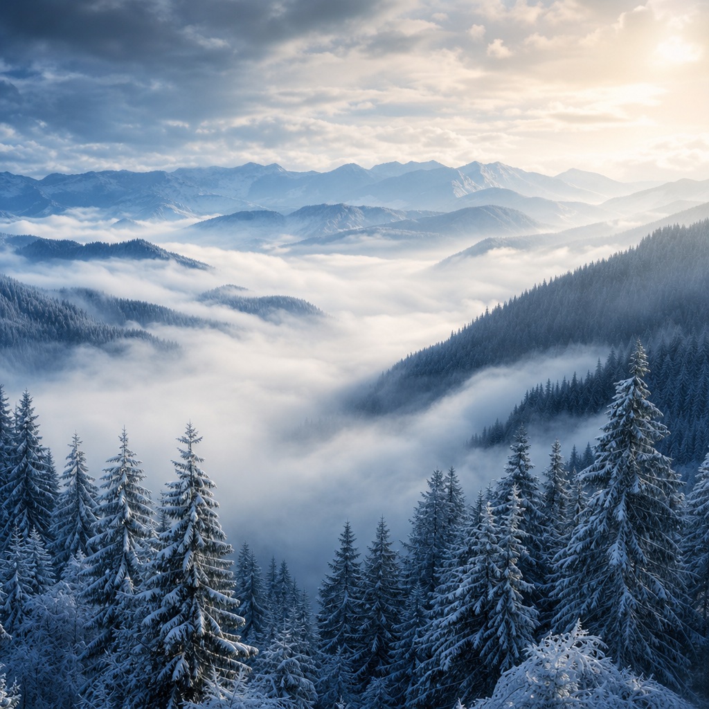 Preview for Snowy Pine Fog Valley Background