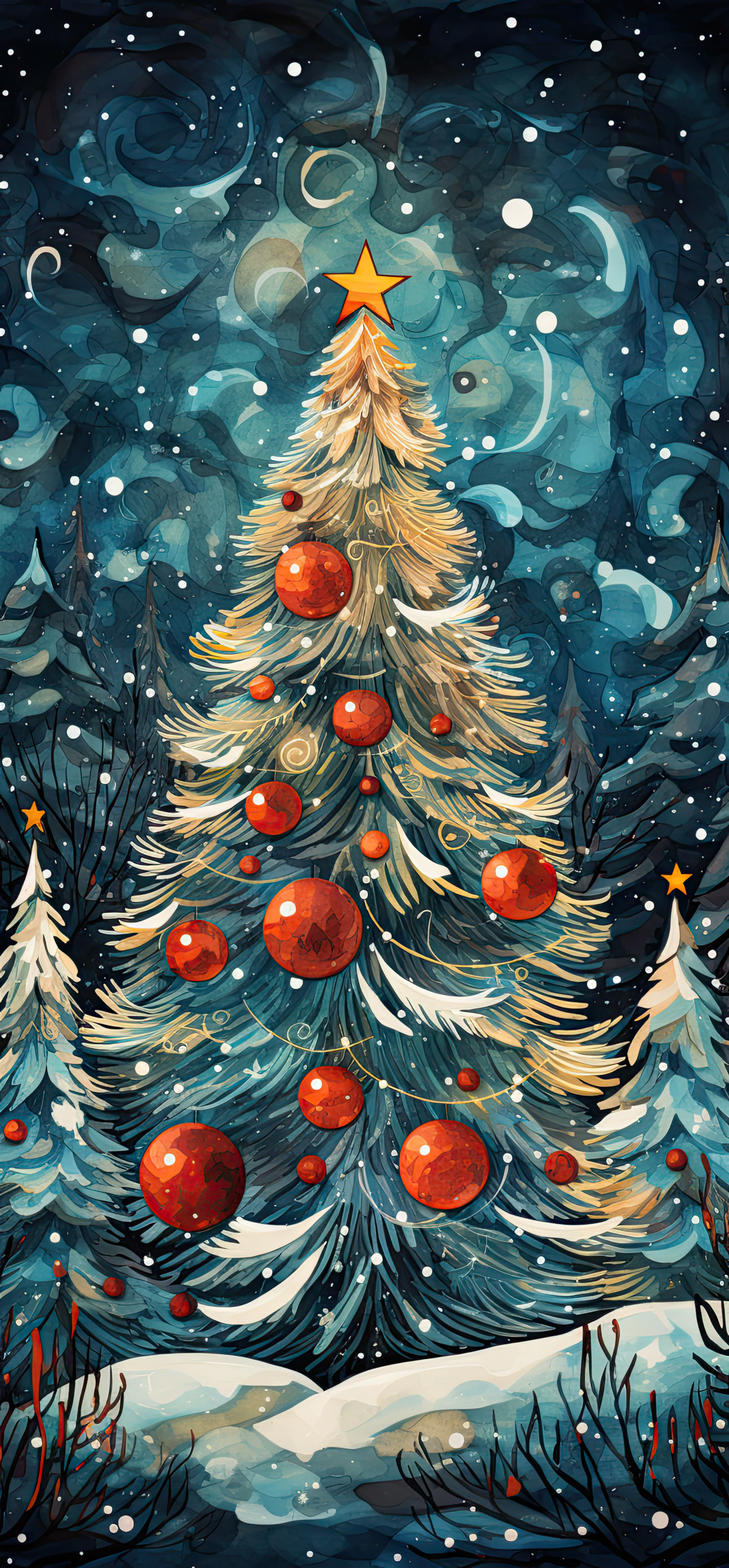 Preview for Whimsical-christmas-tree-illustration-christmas-phone-background-0884e
