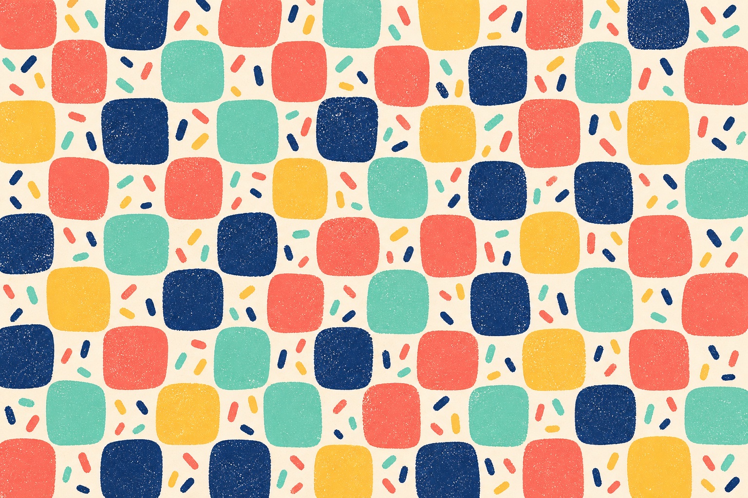 Colorful rounded shapes arranged in a playful repeating checker pattern.