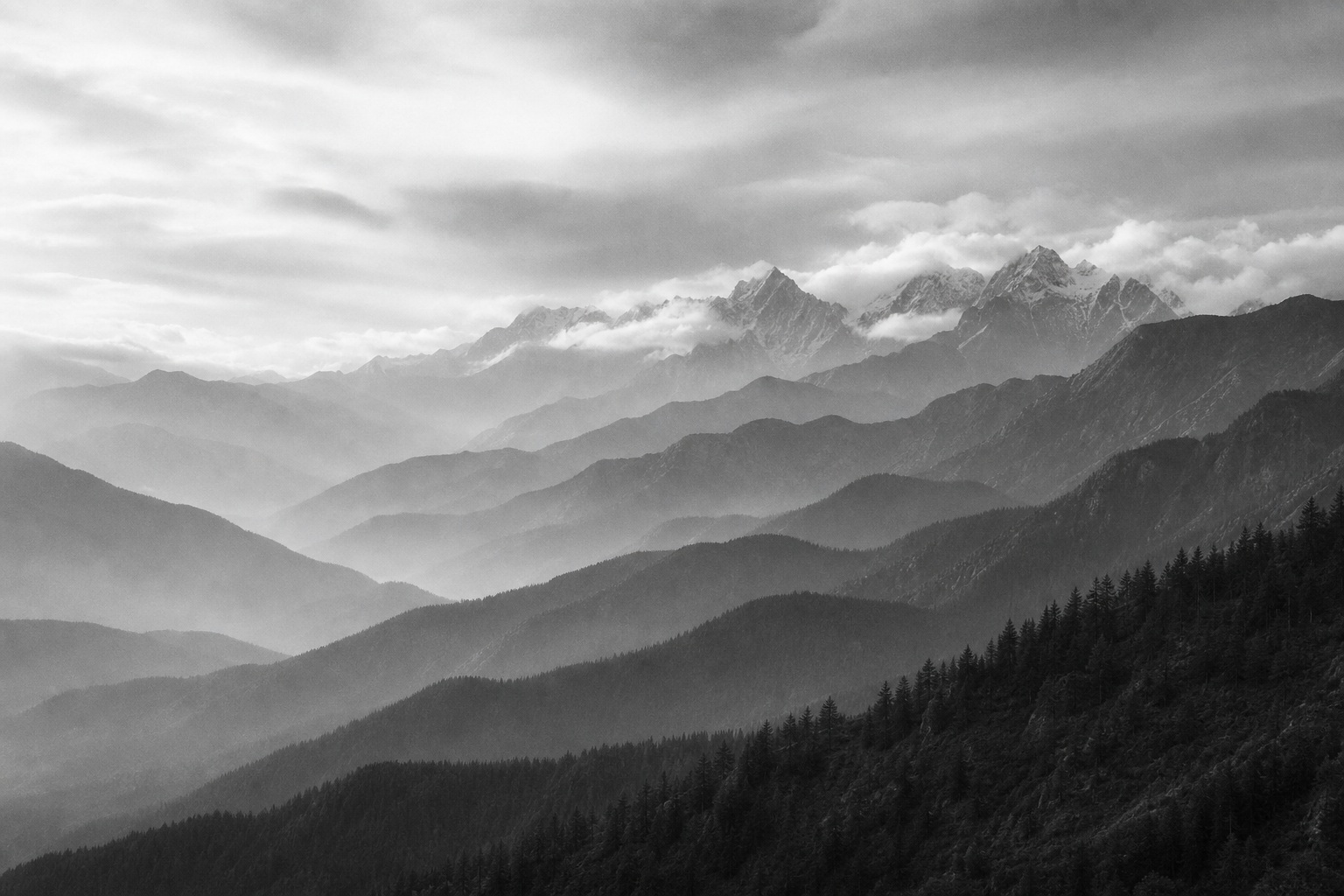 Preview for Black And White Misty Mountain Background