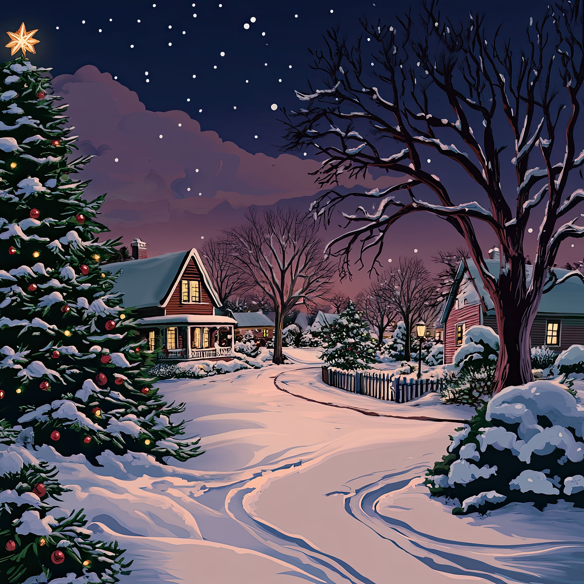 Preview for Winter-village-scene-illustration-christmas-backdrop-background-cd336