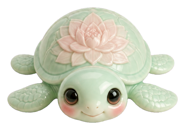 Cute mint green turtle with a lotus flower on its shell