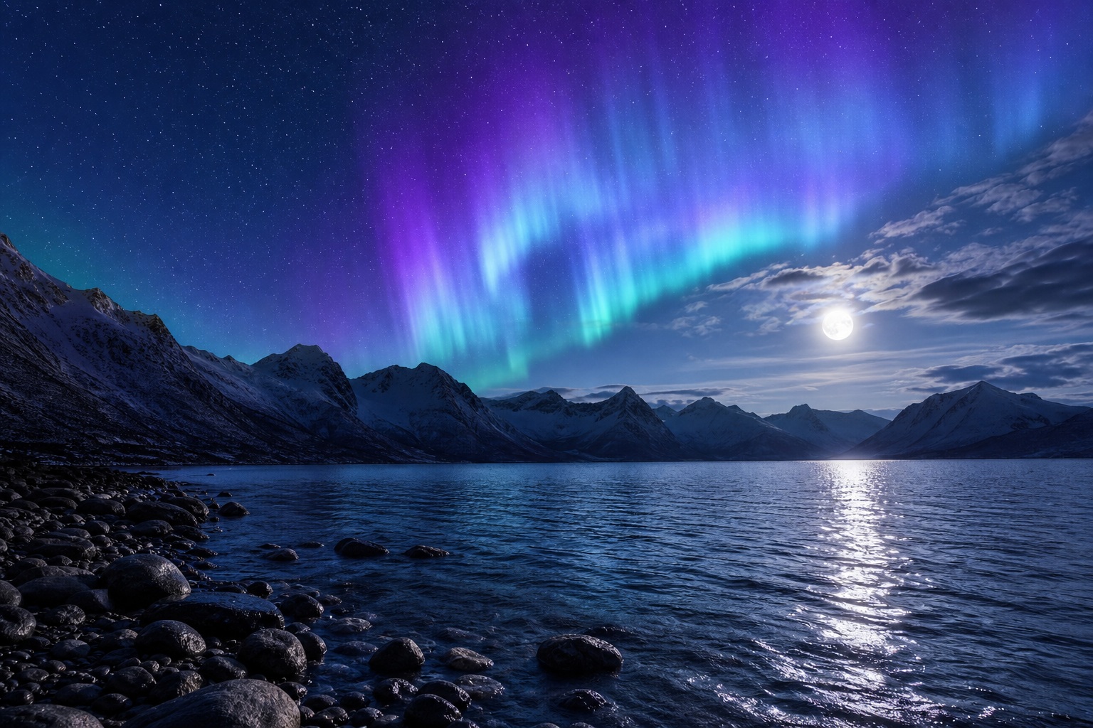 Preview for Aurora Night Moonlit Lake Background