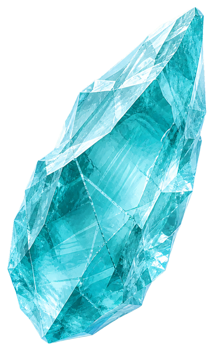 Faceted aquamarine crystal shard with bright blue transparent edges