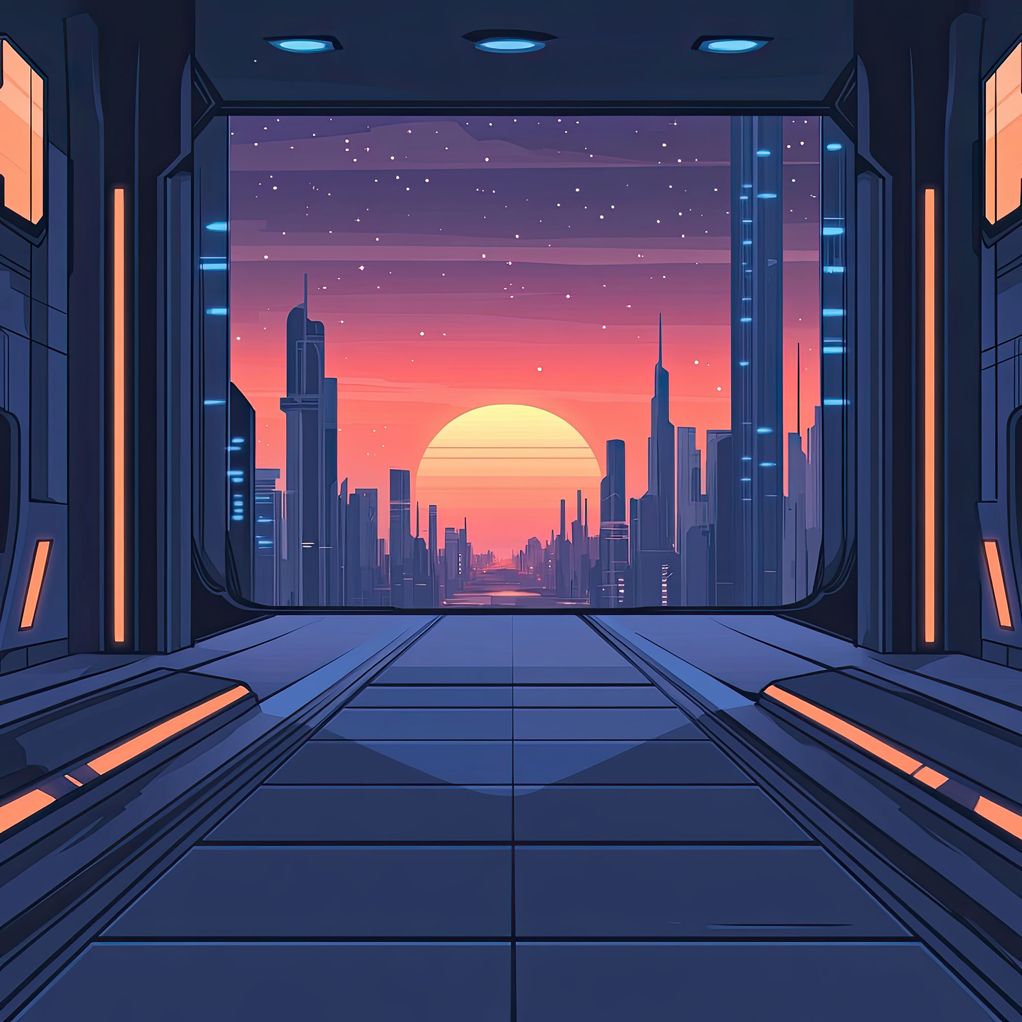 Preview for Futuristic-city-at-sunset-sci-fi-backdrop-background-9ebf9
