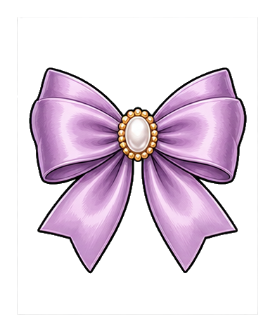Lavender satin bow with a pearl center on a transparent background