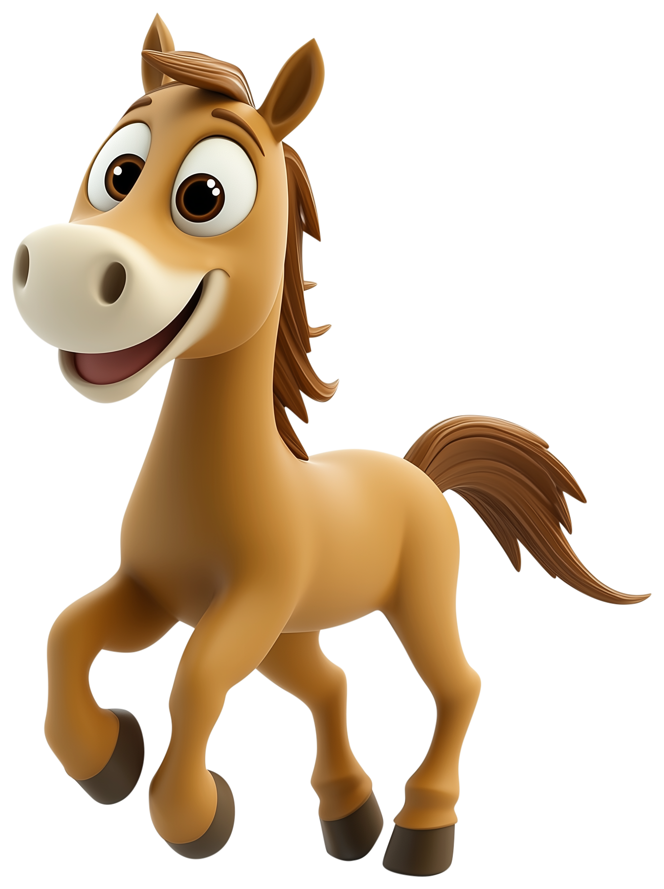 Smiling cartoon horse emoji sticker with a brown body and friendly expression