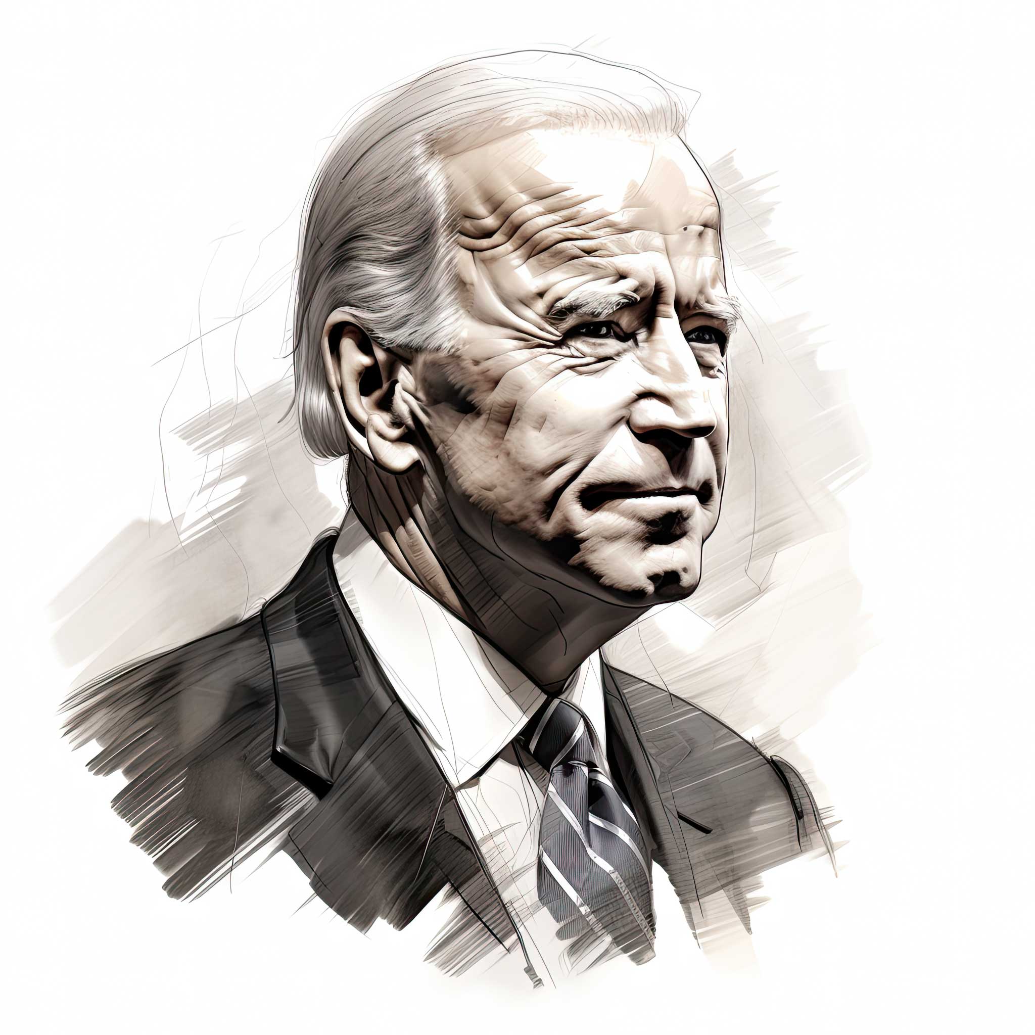 Elderly man in a suit shown in a sketch-style portrait background.