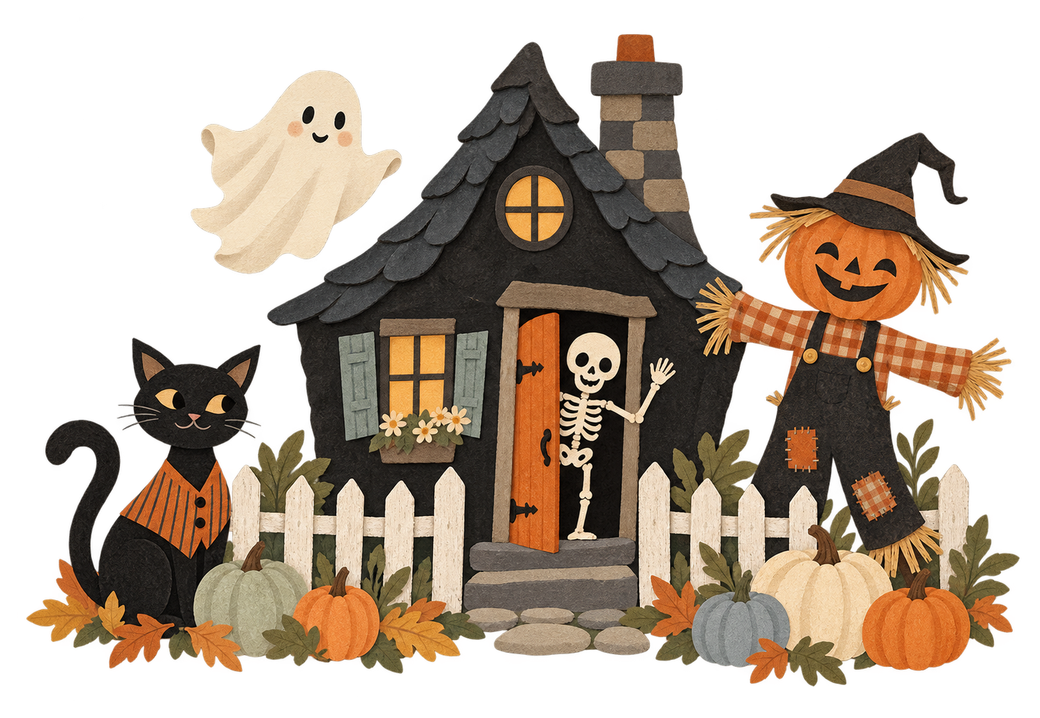 Preview for Friendly Folk Art Halloween Cottage With Costume Visitors
