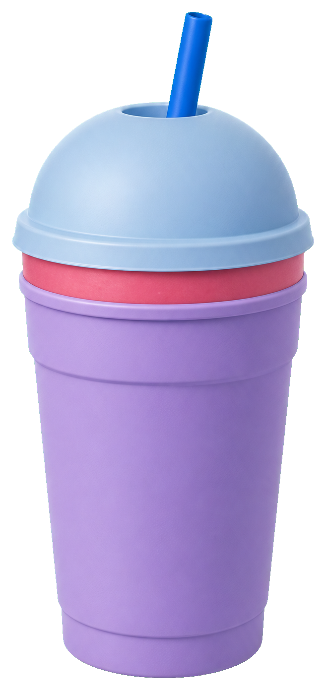 Blank purple smoothie cup with a blue lid and straw