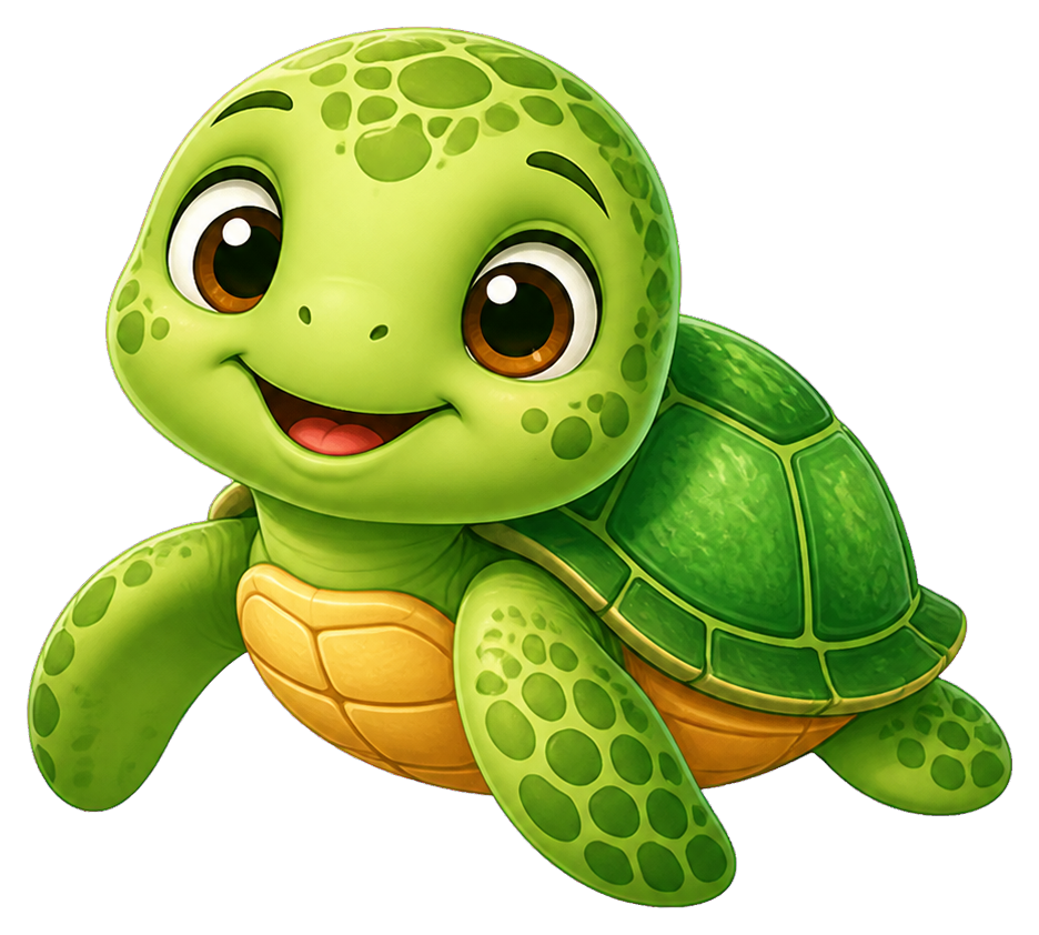 Cute green sea turtle sticker with big eyes and a smiling face