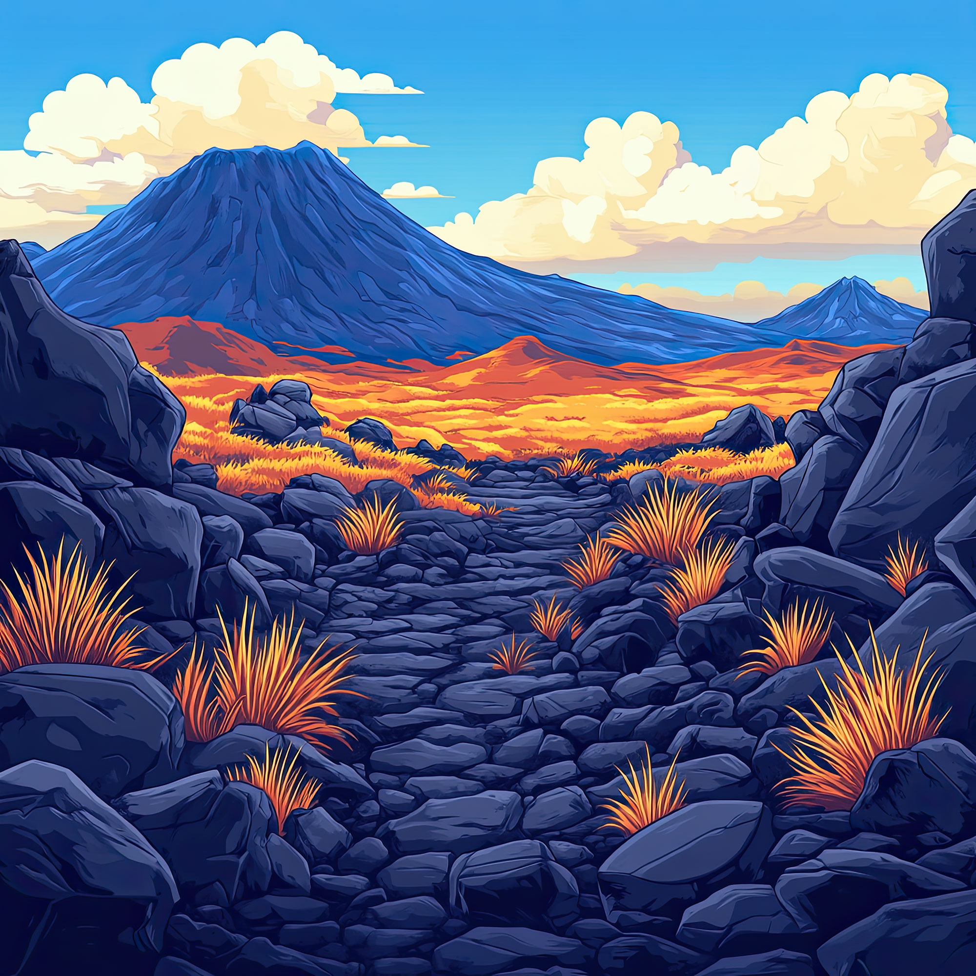 Preview for Volcanic-landscape-illustration-nature-backdrop-background-fc733