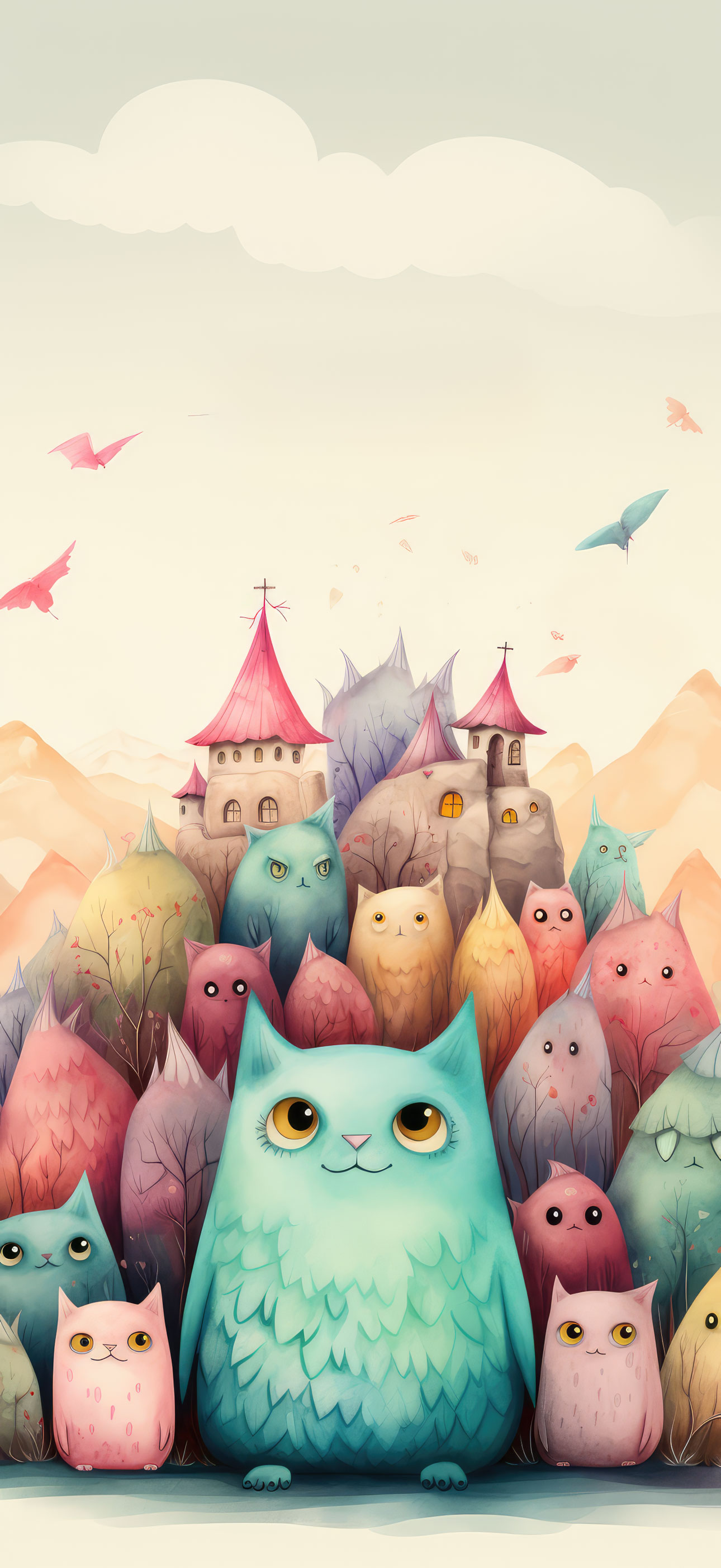 Preview for Whimsical-cat-gathering-halloween-phone-background-84e1d